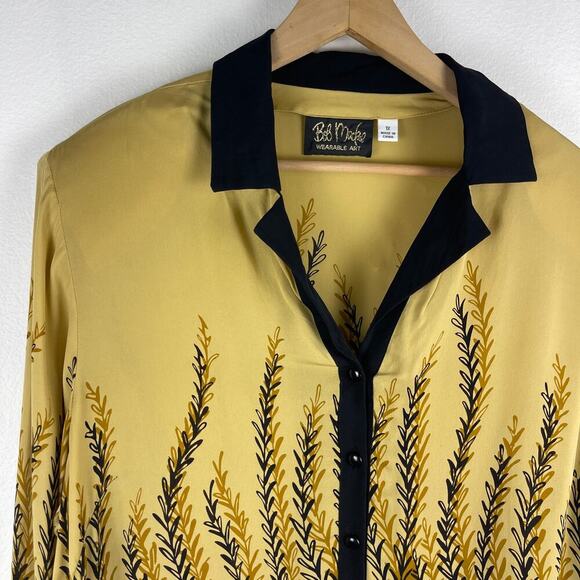 Bob Mackey Wearable Art Long Sleeve Button Up Vine Print Silk Blouse Women's 1X - Picture 4 of 10